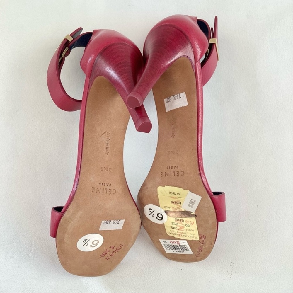 NEW CELINE Leather Fuschia Pink Ankle Straps astillero Heels SZ 6.5 - Picture 5 of 6